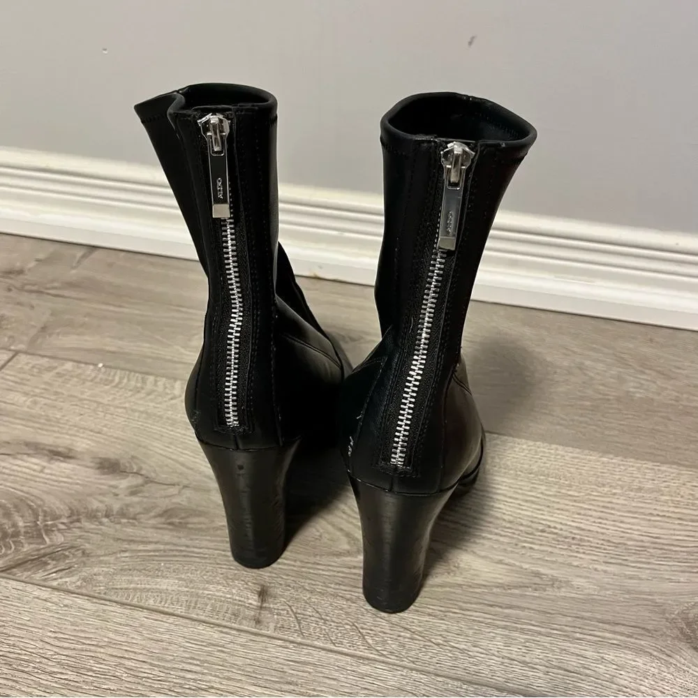 Aldo Vegan leather chunky platform heel zipper back ankle boots size women 9 - Picture 6 of 6